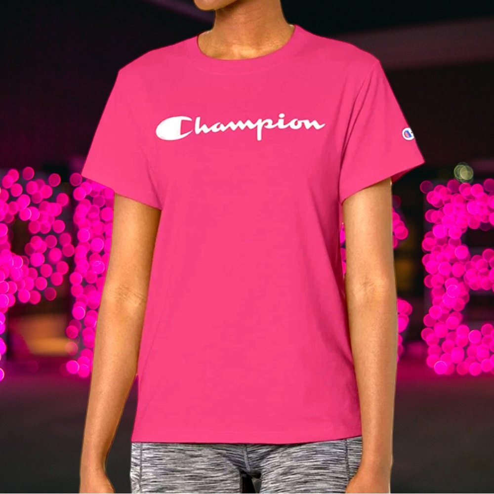 🆕Champion Women's plus-size Vibrant Pink Short Sleeve Logo T-shirt❤️❤️3X